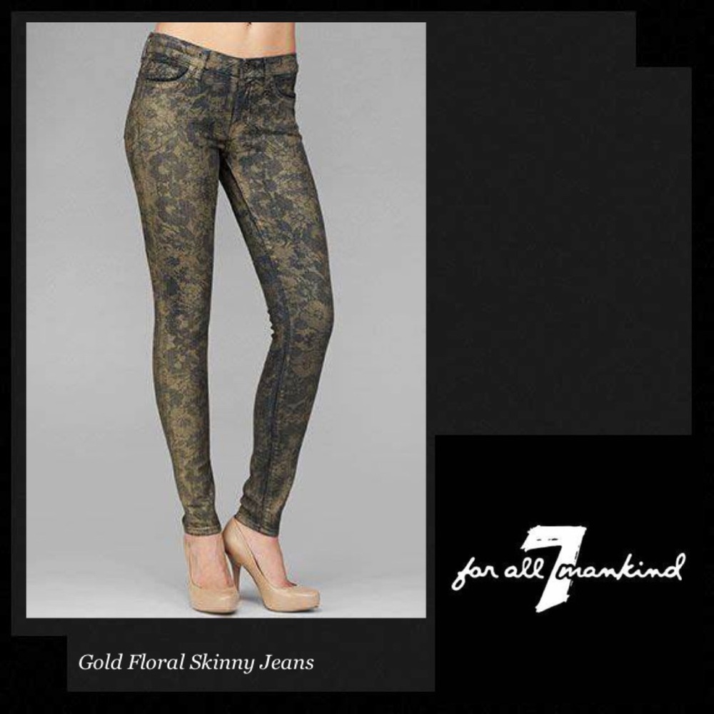 7 FOR ALL MANKIND Gold Floral Motif Skinny Jeans